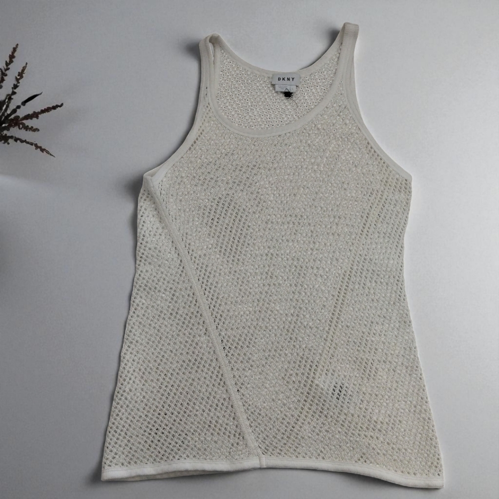 DKNY Cream Ribbed Sleeveless Tank Top